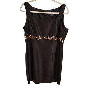 Ann Taylor Petites Woman SZ 14P 100% Silk Sheath Dress Floral Embroidery Party